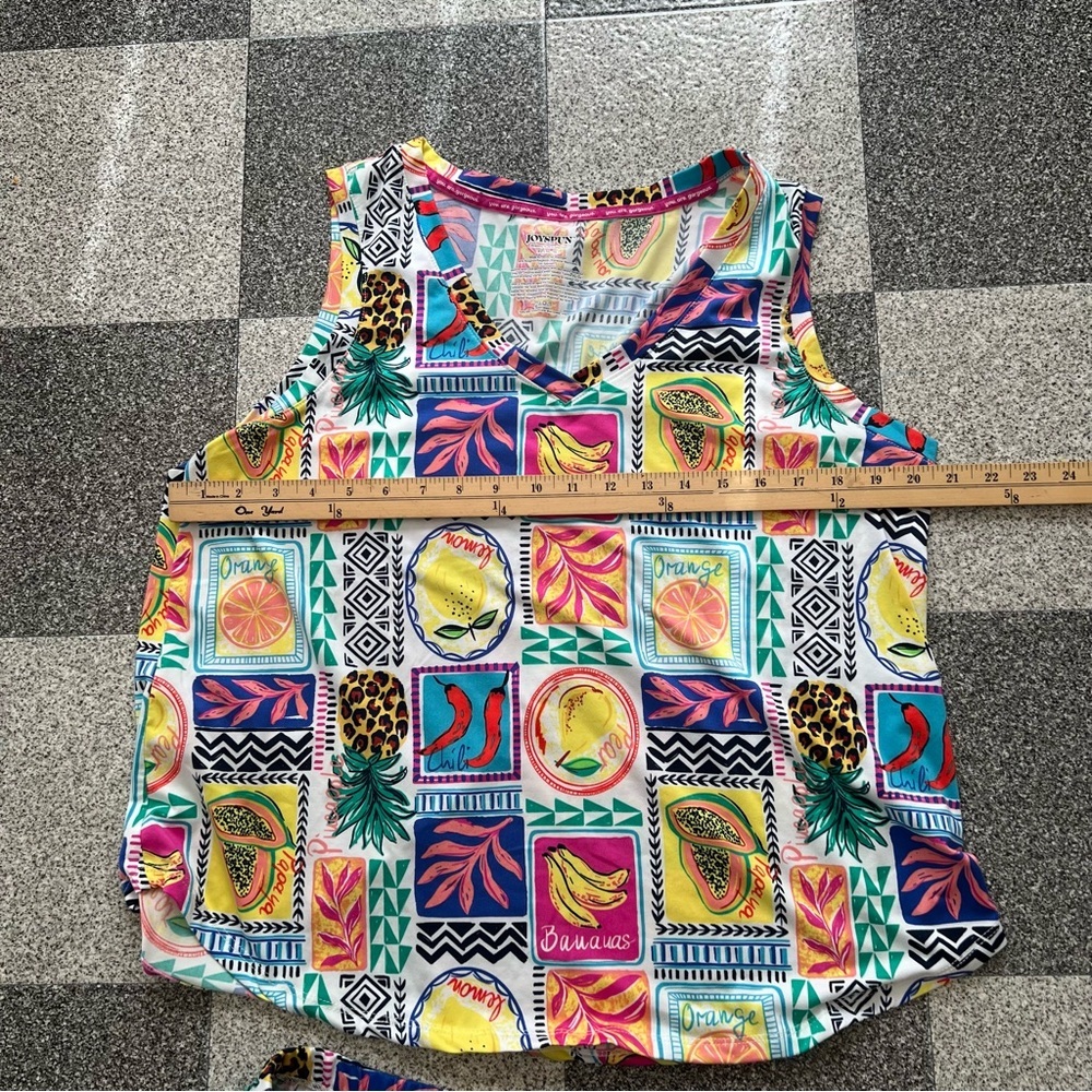 Women's Multicolor Tropical Print Tank & Short Pajama Set- XL - Picture 5 of 7